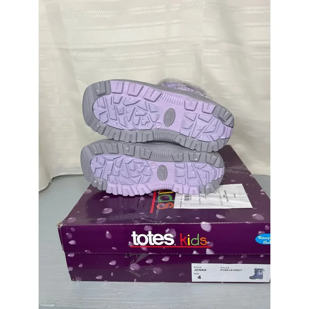 Totes Jenna Waterproof Insulated Winter Boots Purple/Grey Girls Size 4